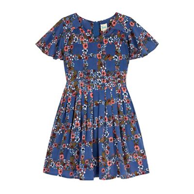 Yumi Girl Blue Floral Check Print Day Dress
